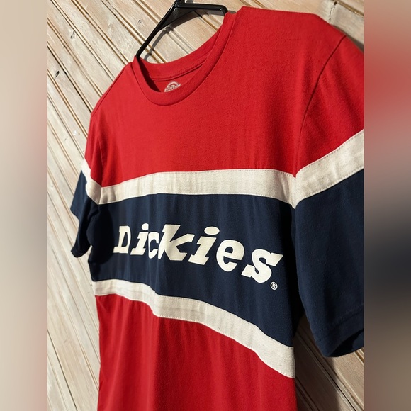Dickies Red & Blue Logo Tee T Shirt White Stripes Workwear Outdoor - Picture 4 of 6